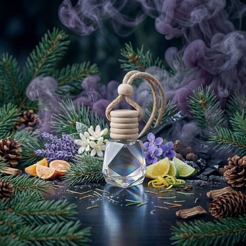 Elevate your drive with our 10ml Black Ice Luxury Car Diffuser. Features iconic notes of pine, citrus, lavender, and sandalwood in an elegant glass bottle.