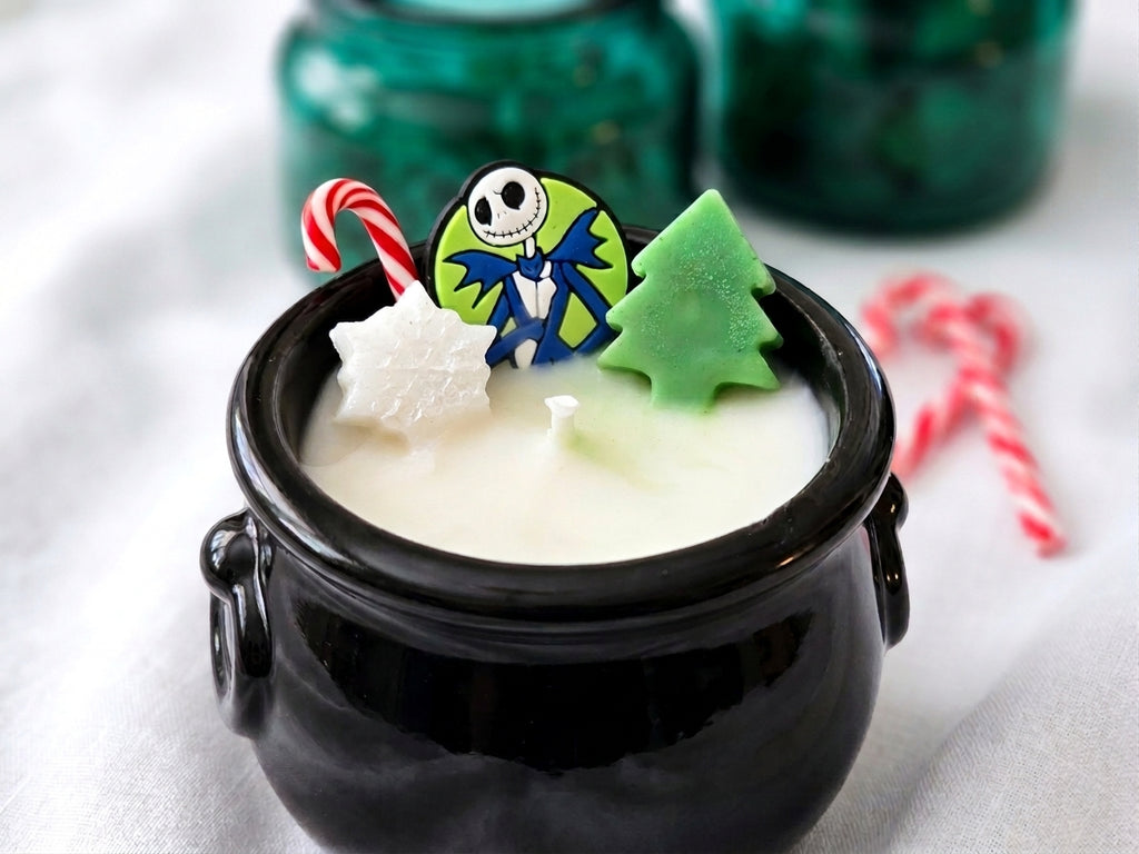 Pumpkin King's Yuletide Cauldron Candle - 5.5 oz Soy Wax | Jack Skellington & Holiday Magic Inspired Gothic Christmas Decor