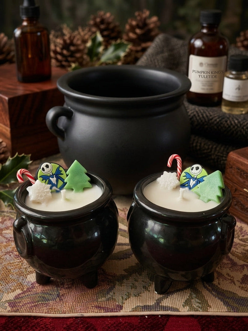 Pumpkin King's Yuletide Cauldron Candle - 5.5 oz Soy Wax | Jack Skellington & Holiday Magic Inspired Gothic Christmas Decor