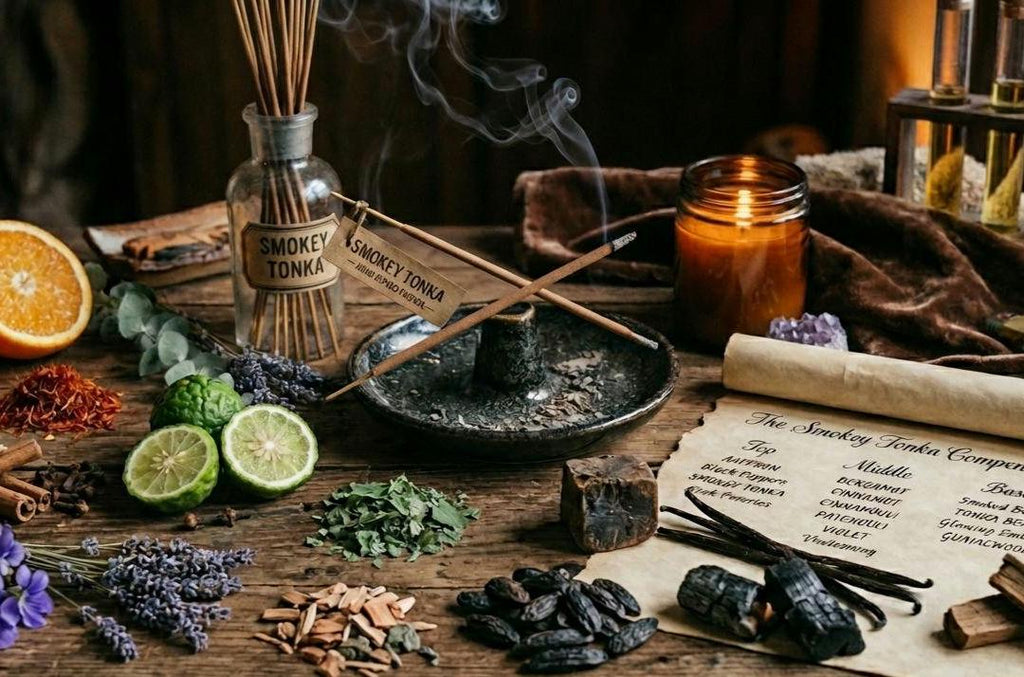Smokey Tonka Hand-Dipped Botanical Ritual Incense Meditation, Energy Clearing and Ancestral Connection Incense Sticks