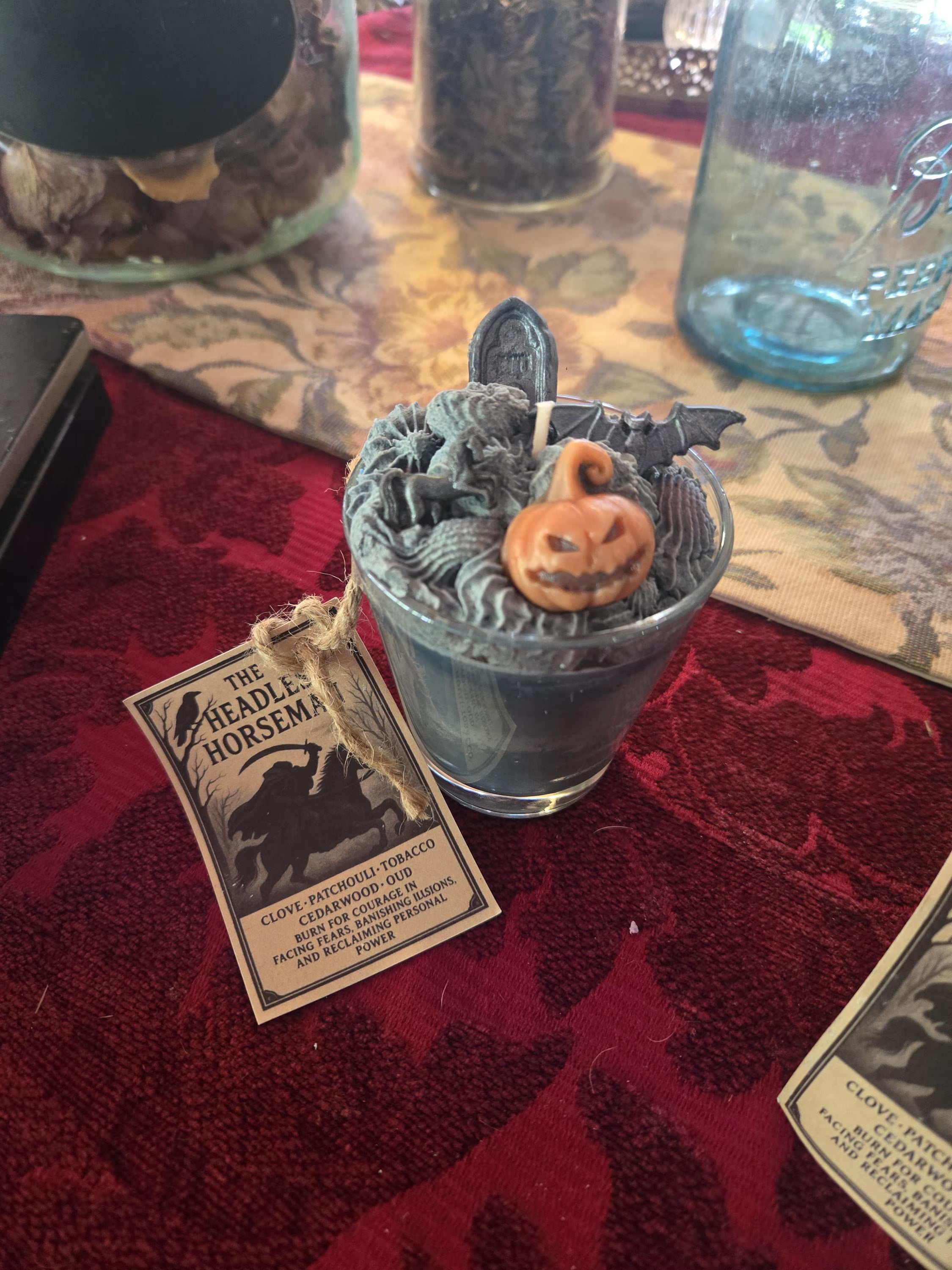 The Headless Horseman Halloween Candle – Clove, Patchouli, Tobacco, Cedarwood & Oud Scented – For Courage, Facing Fears Ritual Candle