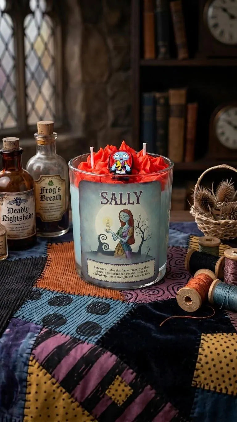 Sally Soy Candle 10 oz, Gothic Romance Intention Candle, Fresh Floral Pear Amber Cedarwood Scent, Dark Academia Nightmare Before Christmas