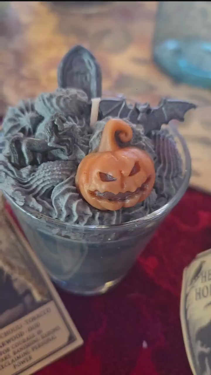 The Headless Horseman Halloween Candle – Clove, Patchouli, Tobacco, Cedarwood & Oud Scented – For Courage, Facing Fears Ritual Candle