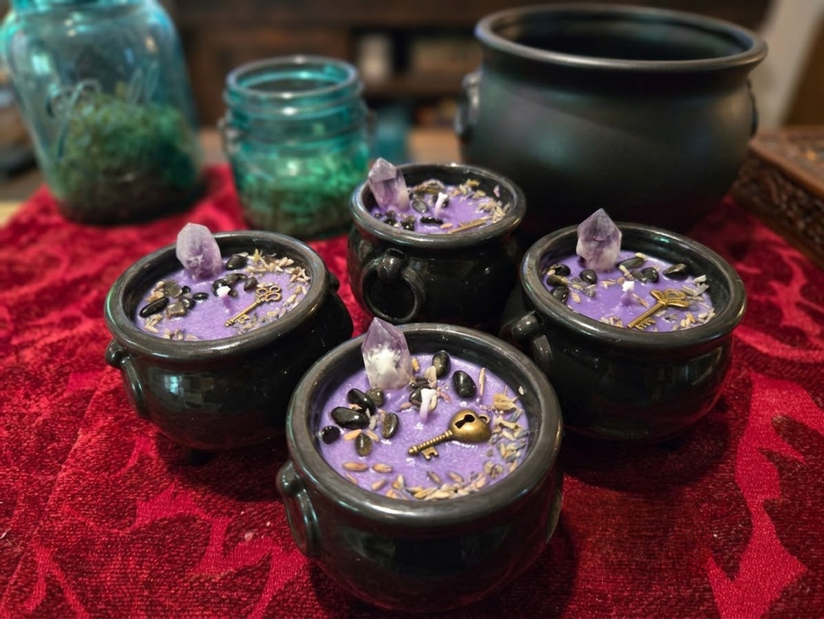 Hecate Cauldron Candle | Purple Soy Candle with Amethyst & Gold Obsidian