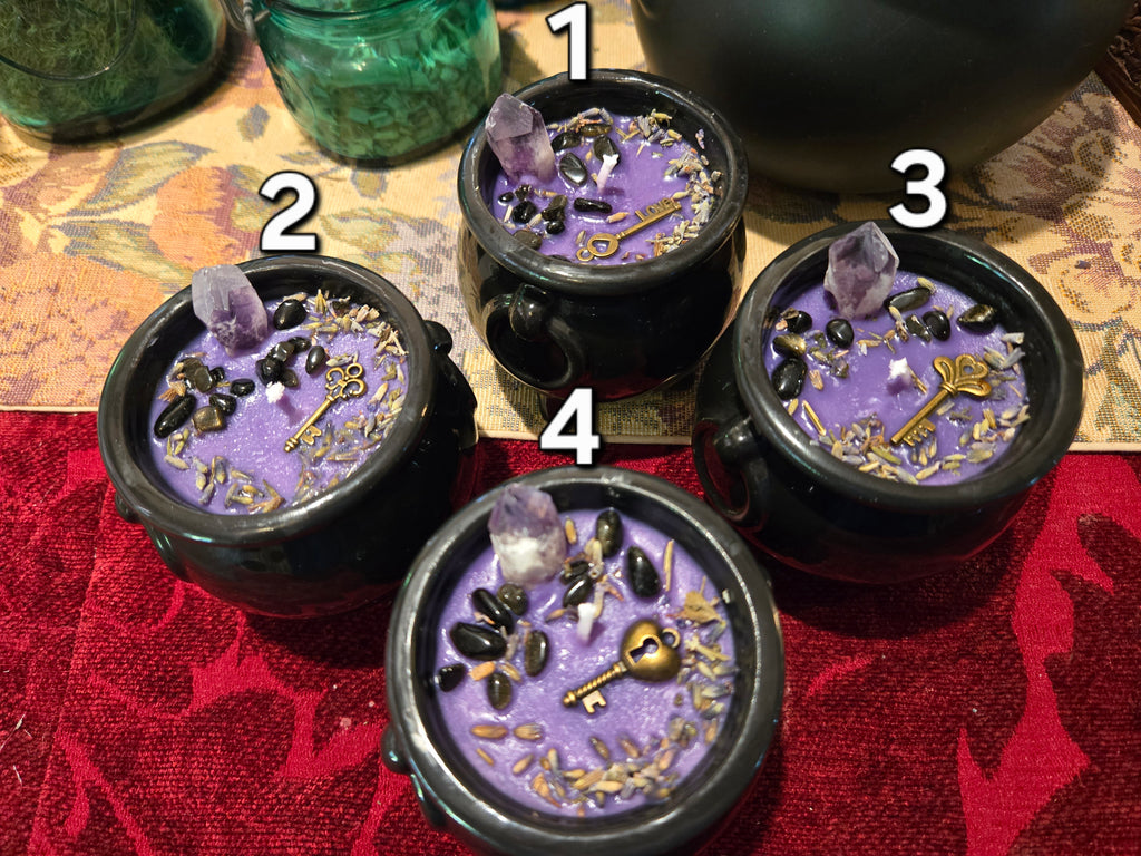 Hecate Cauldron Candle | Purple Soy Candle with Amethyst & Gold Obsidian