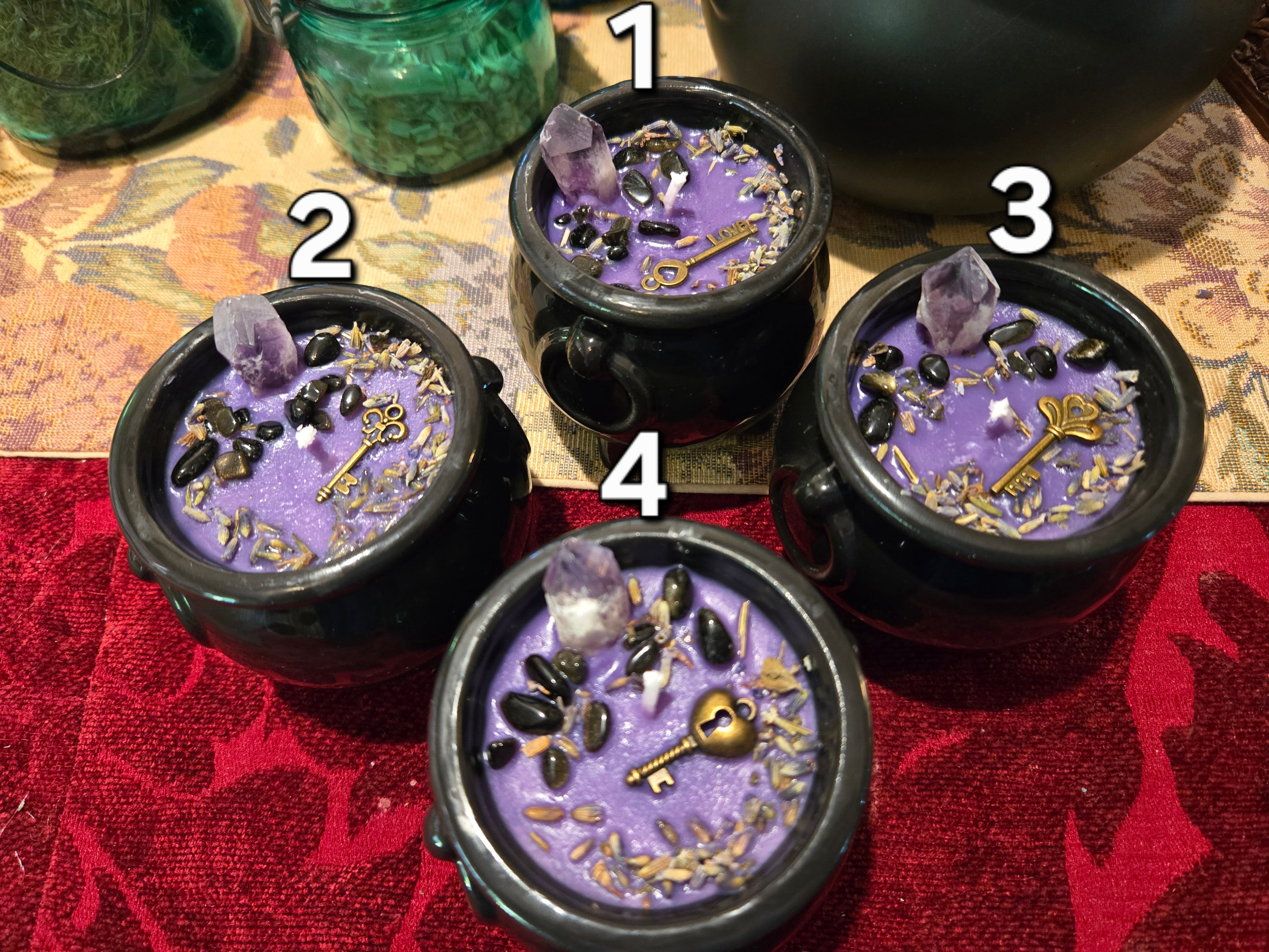 Hecate Cauldron Candle | Purple Soy Candle with Amethyst & Gold Obsidian
