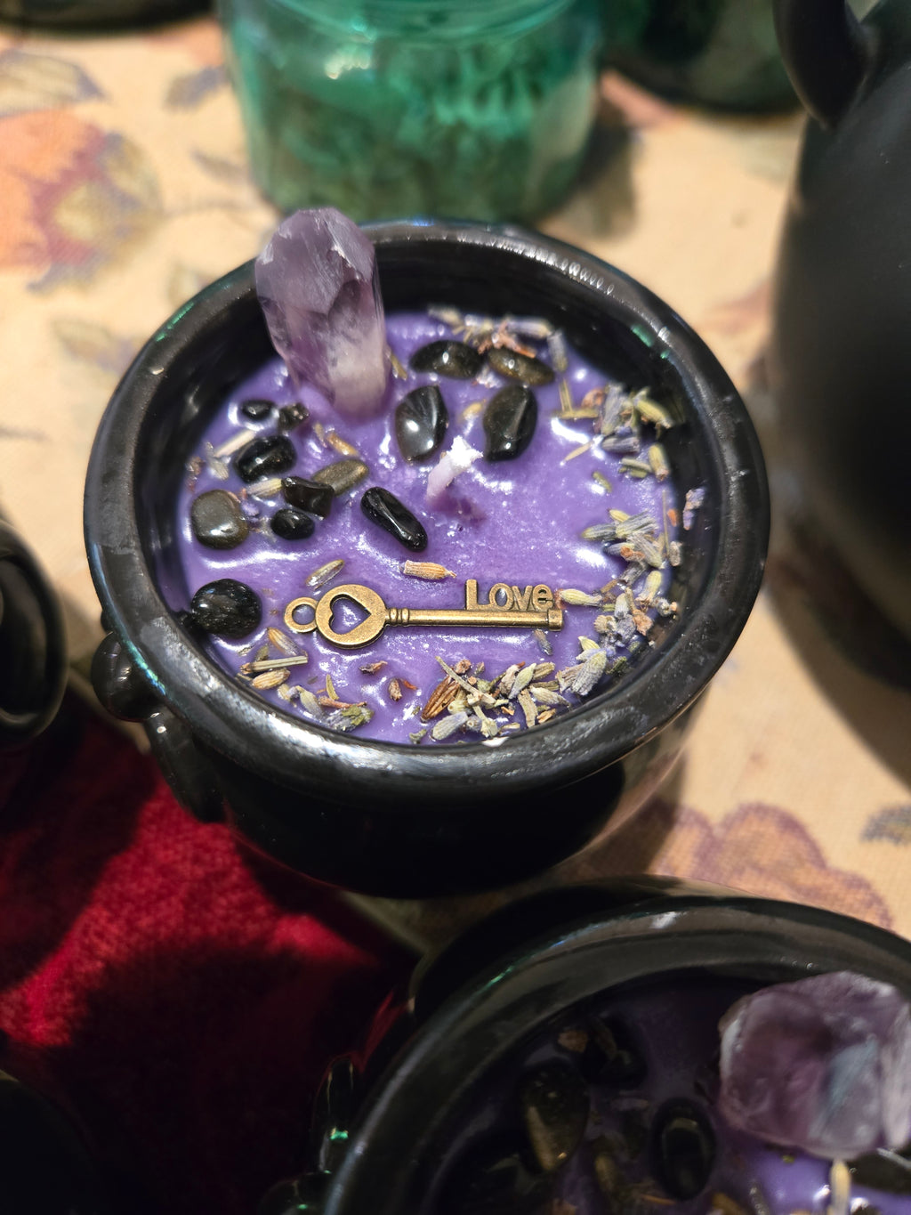 Hecate Cauldron Candle | Purple Soy Candle with Amethyst & Gold Obsidian