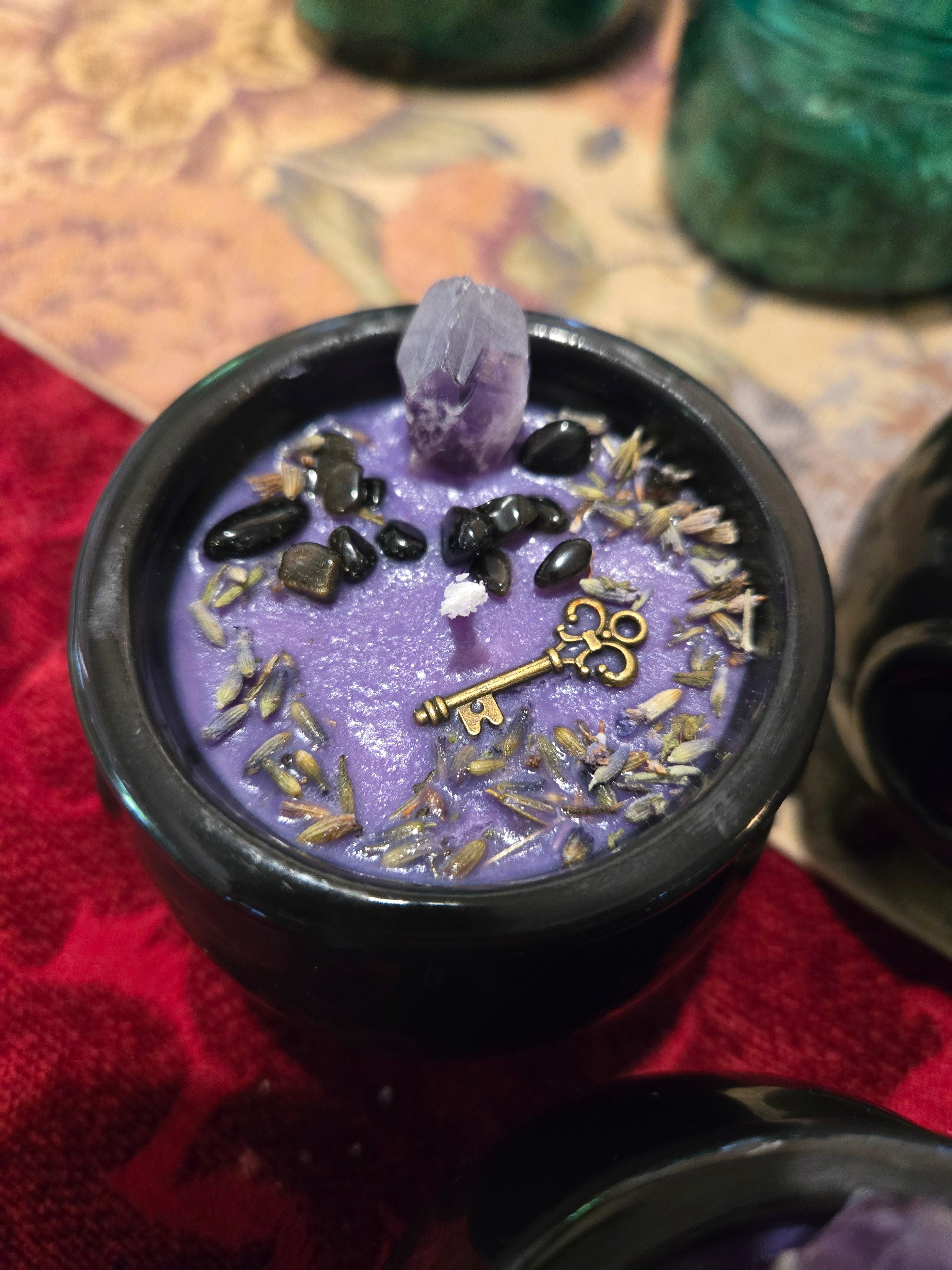 Hecate Cauldron Candle | Purple Soy Candle with Amethyst & Gold Obsidian