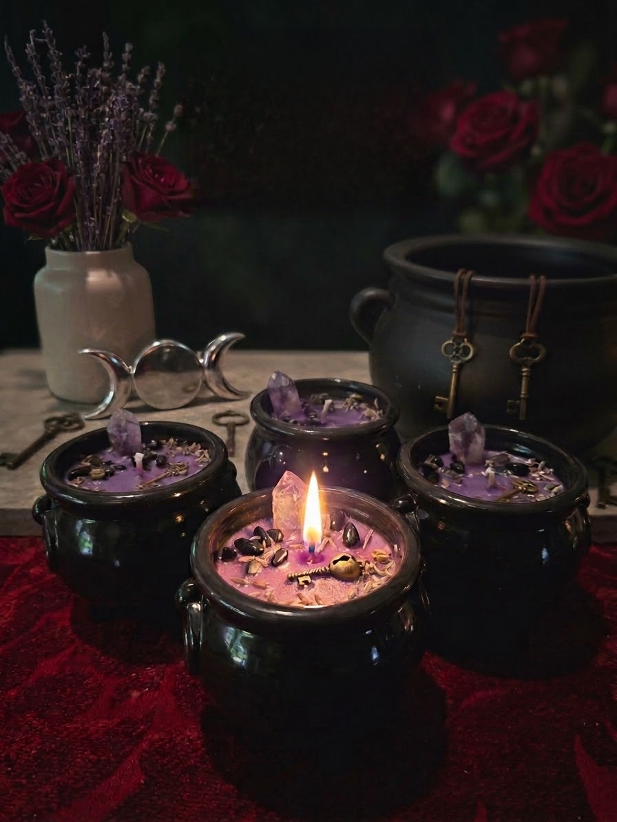 Hecate Cauldron Candle | Purple Soy Candle with Amethyst & Gold Obsidian