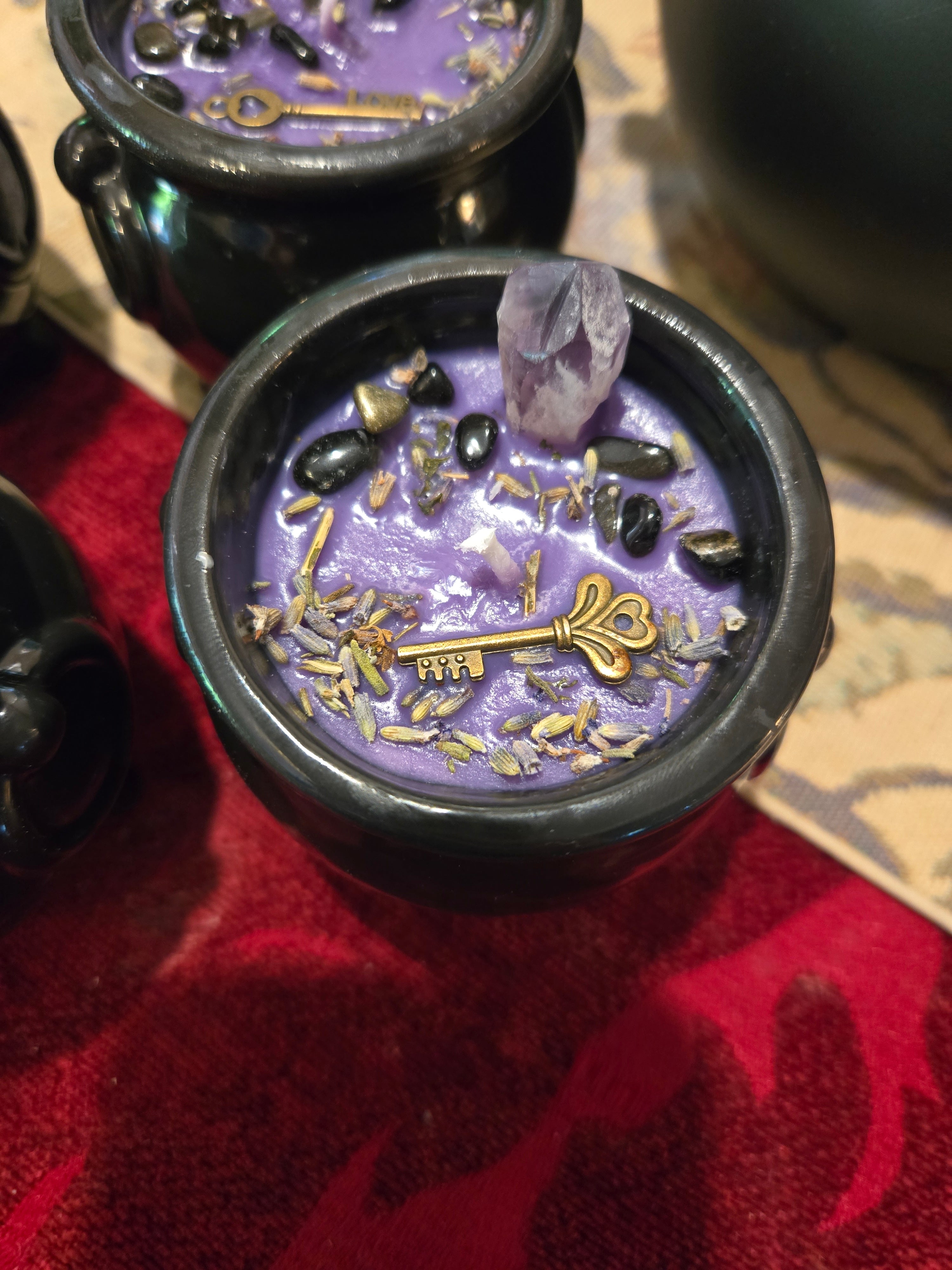 Hecate Cauldron Candle | Purple Soy Candle with Amethyst & Gold Obsidian